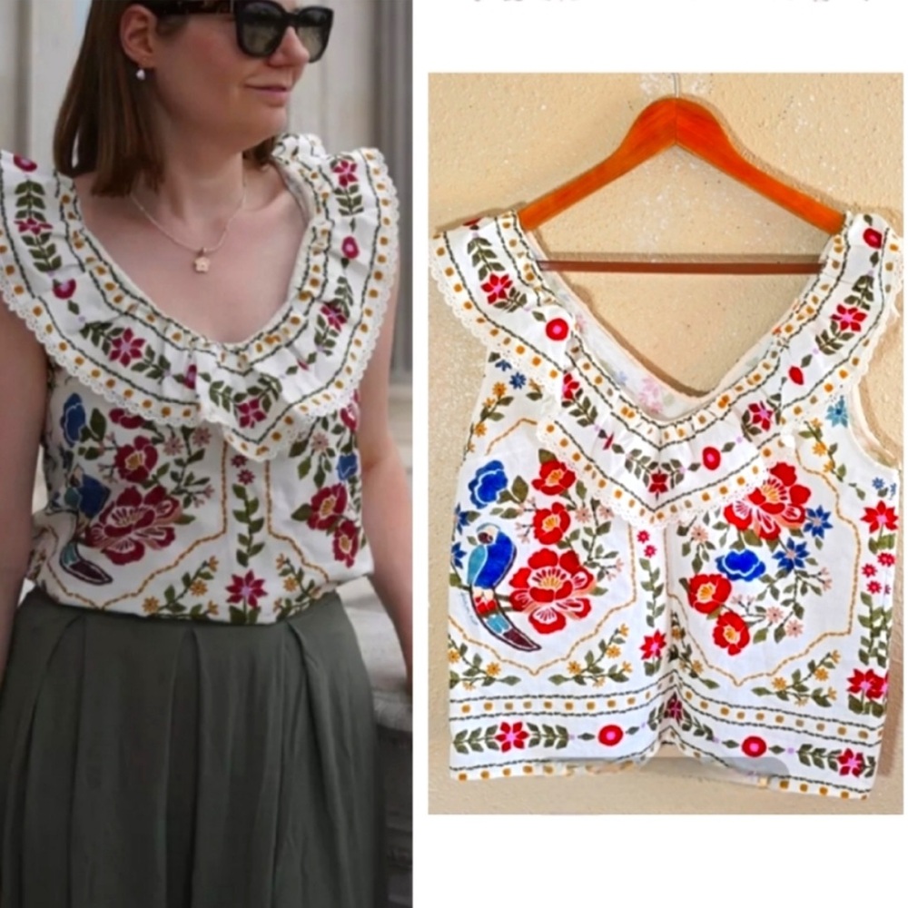 SÉZANE x FARM RIO Floral Ruffle Top sz US 8 / FR 40 NWOT - Picture 12 of 12